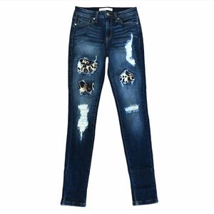 KanCan Ripped Distressed Cheetah Skinny Jeans